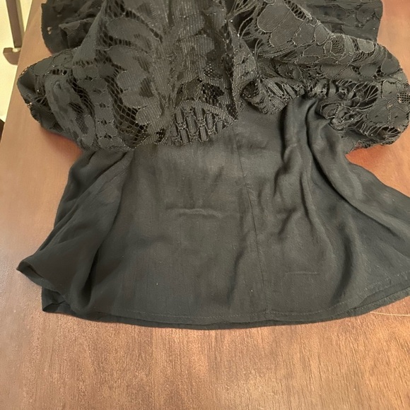 JEN - Sweet Lovely  - Black Lace Top Ruffle Sleeve Fringe SZ S Lined NWT - Picture 12 of 13